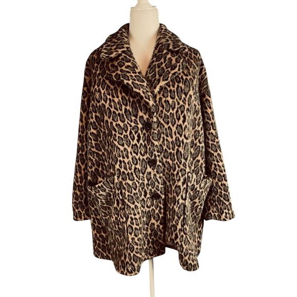 Avec Les Filles Anthropologie Faux Fur Leopard Print swing Coat Button Front 2X - Picture 4 of 8